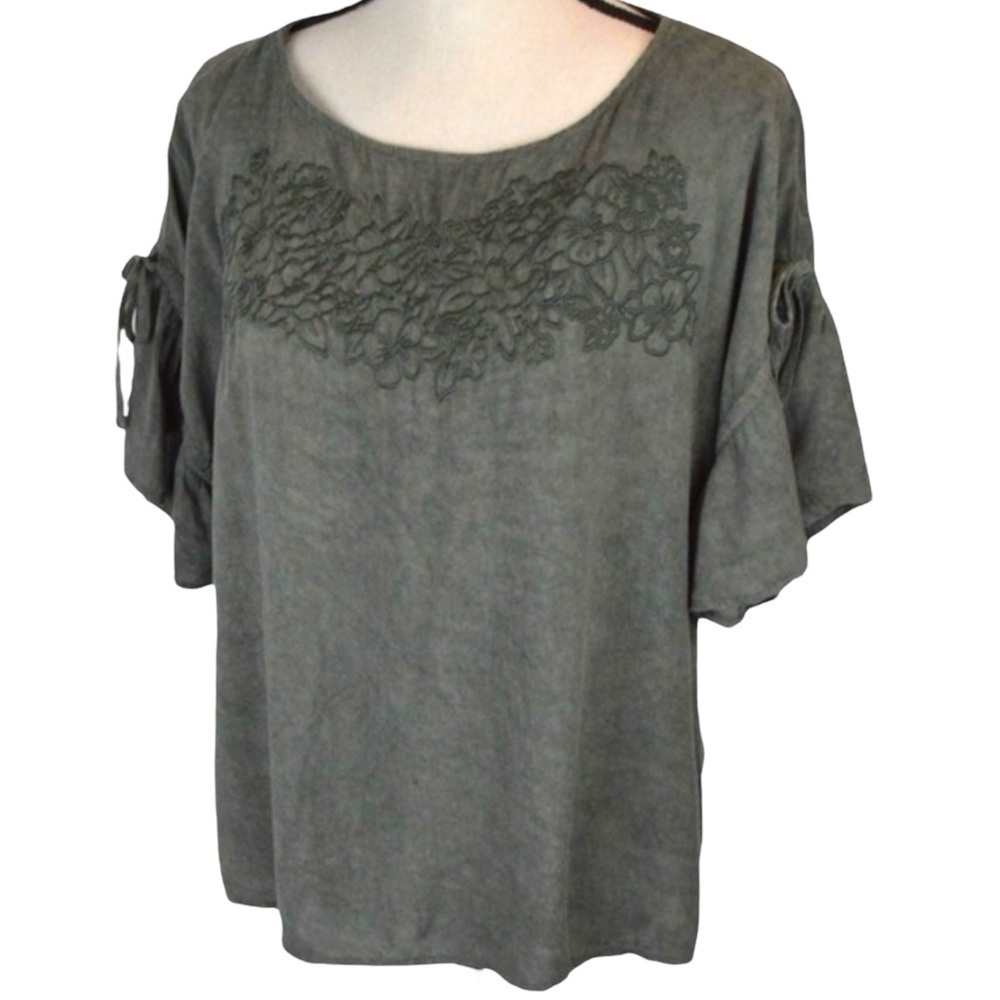 Soft Rayon Tie‎ Flutter Sleeve Boxy Fit Top